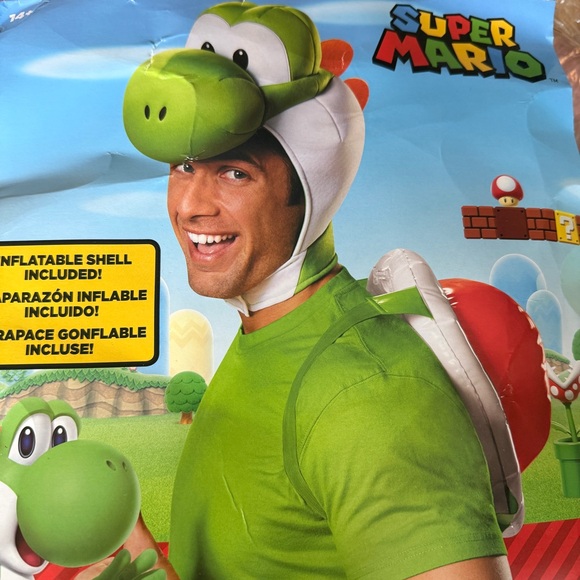 Super Mario Yoshi Costume Hat with Inflatable Shell Adult One Size Halloween - Picture 1 of 12